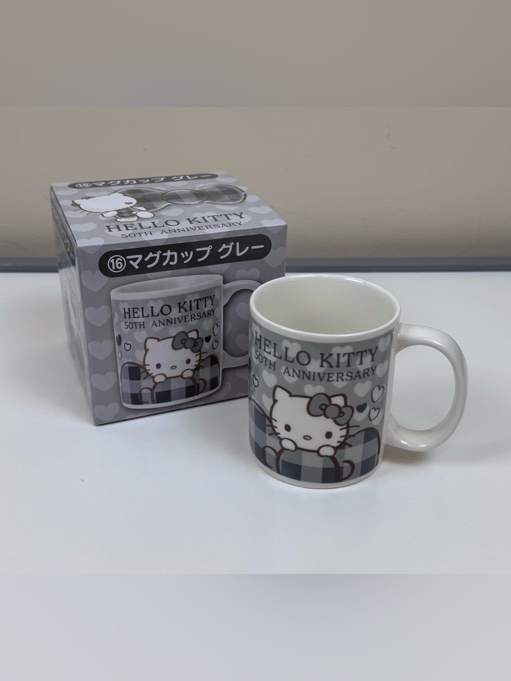 Hello Kitty 50th Anniversary Sanrio Japan Lottery Gray Mug #16 2024 NIB